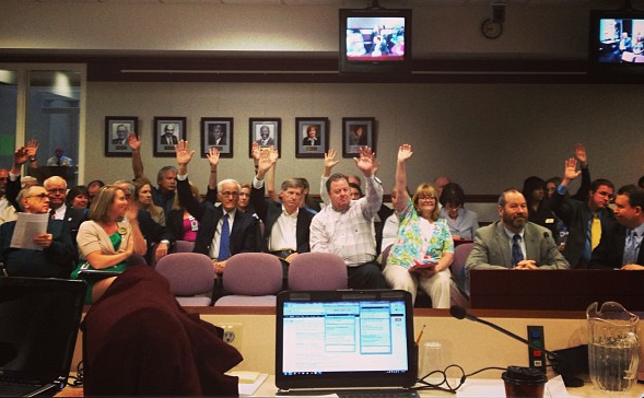 A show of hands in support of AB46 at the Assembly Ways and Means Committee on May 13, 2013. Photo by David Bobzien / Instagram